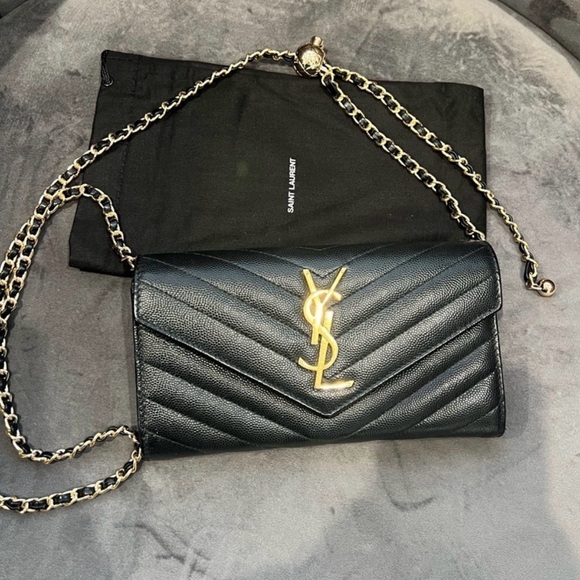 Black YSL Cassandre Flap wallet on chain gold - Picture 2 of 12